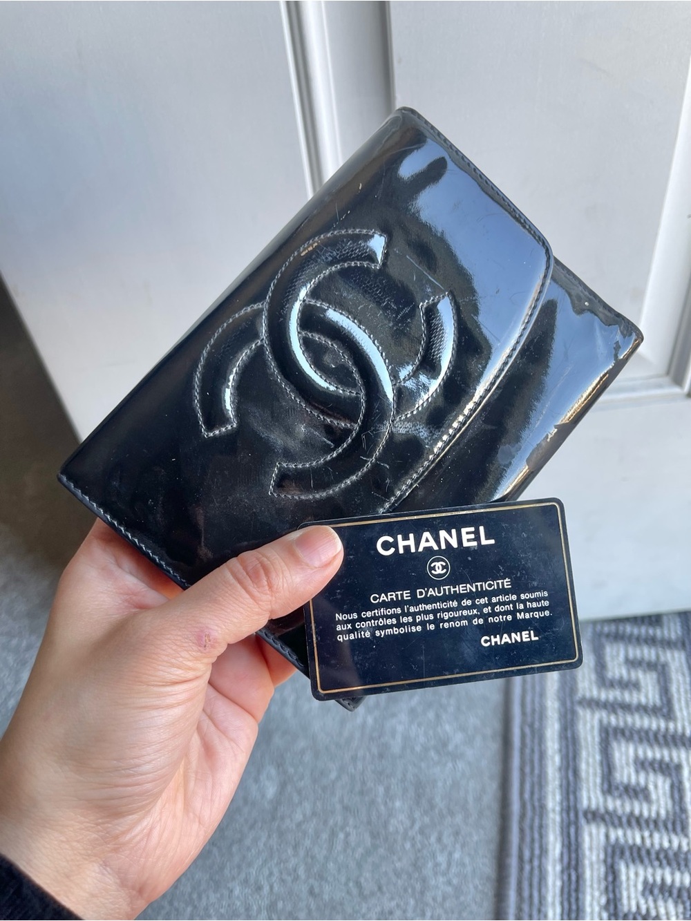 Authentic Chanel vintage patent leather bifold wallet